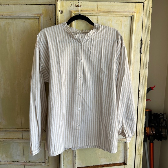 Vintage Ruffle Collared Striped Button Up Shirt - Picture 1 of 5
